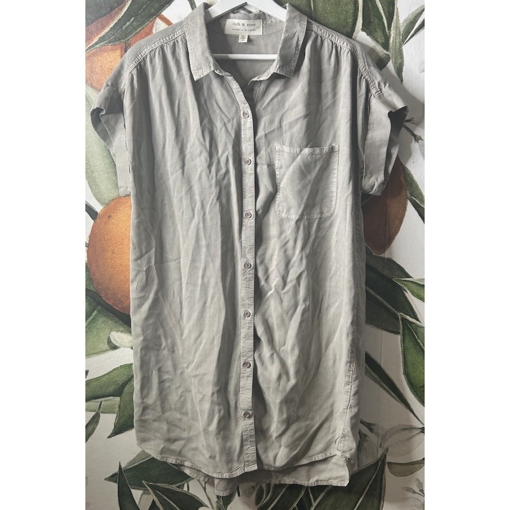 Cloth & Stone Dress Womens Medium Gray Tencel Button Front Tunic Top Casual